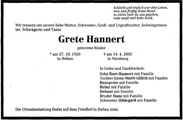 Binder Grete 1920-2002 Todesanzeige